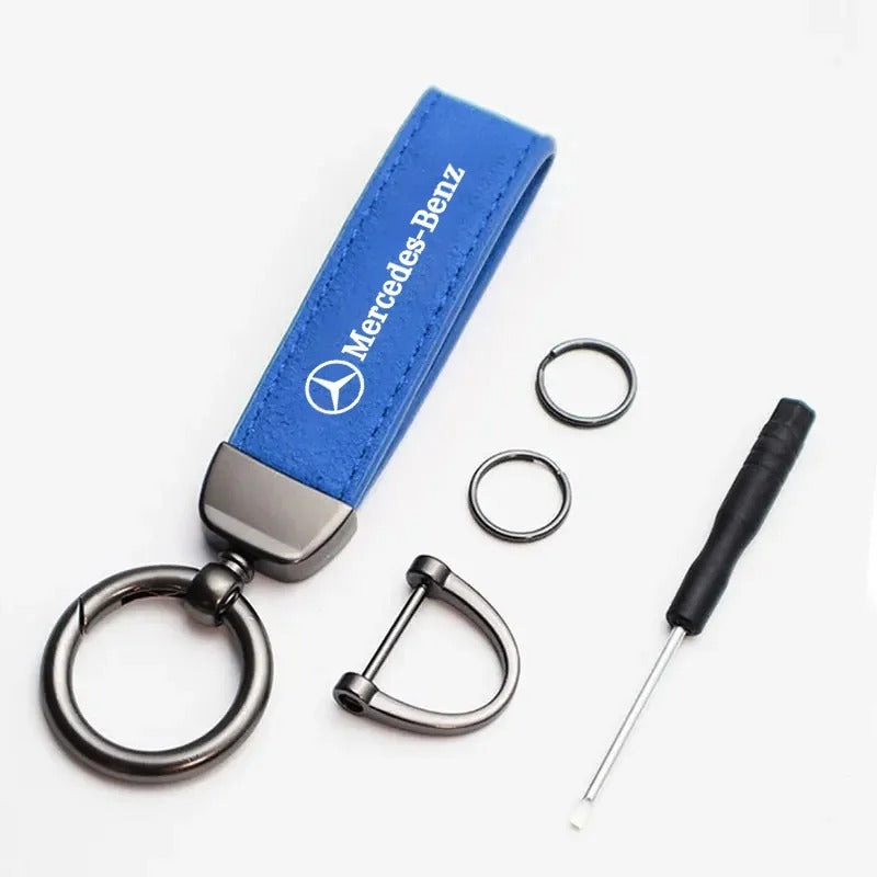 Mercedes AMG Leather Keyring – Blue with Metal Logo