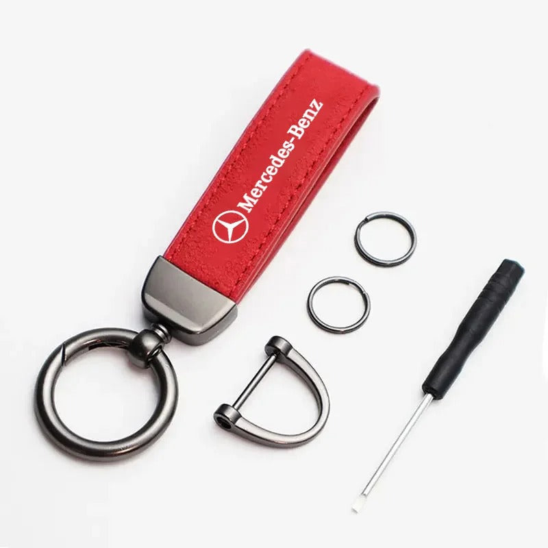 Mercedes AMG Leather Keyring – Red with Metal Logo