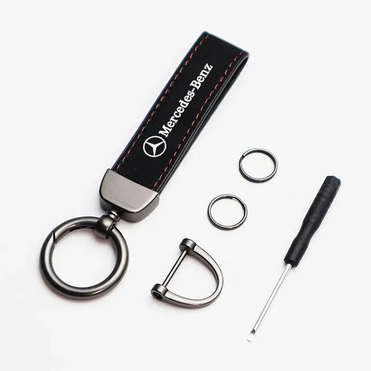 Mercedes AMG Leather Keyring – Black with Metal Logo